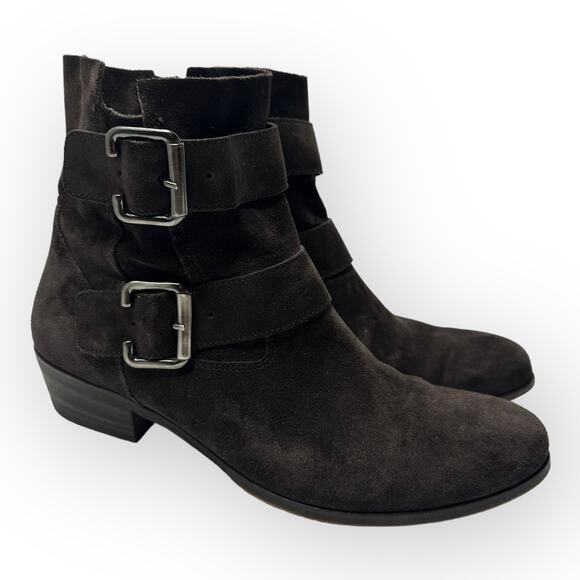 Paul Green Women size 8.5 Denver Suede Belted Biker Moto Boot Brown Ankle Bootie - Picture 1 of 12